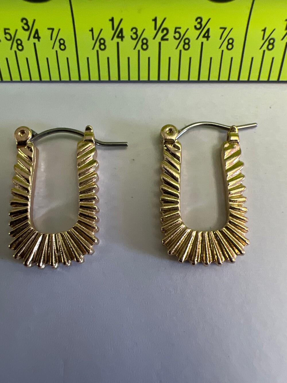 Gold Textured Hoop Earrings 3/4 Inch Sunburst Pattern Closure